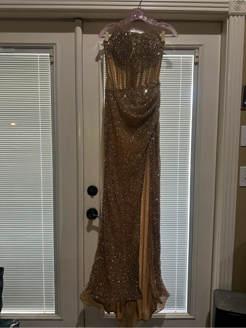 AshleyLauren 112368 Sparkling Gold Beaded Evening Gown Size 0